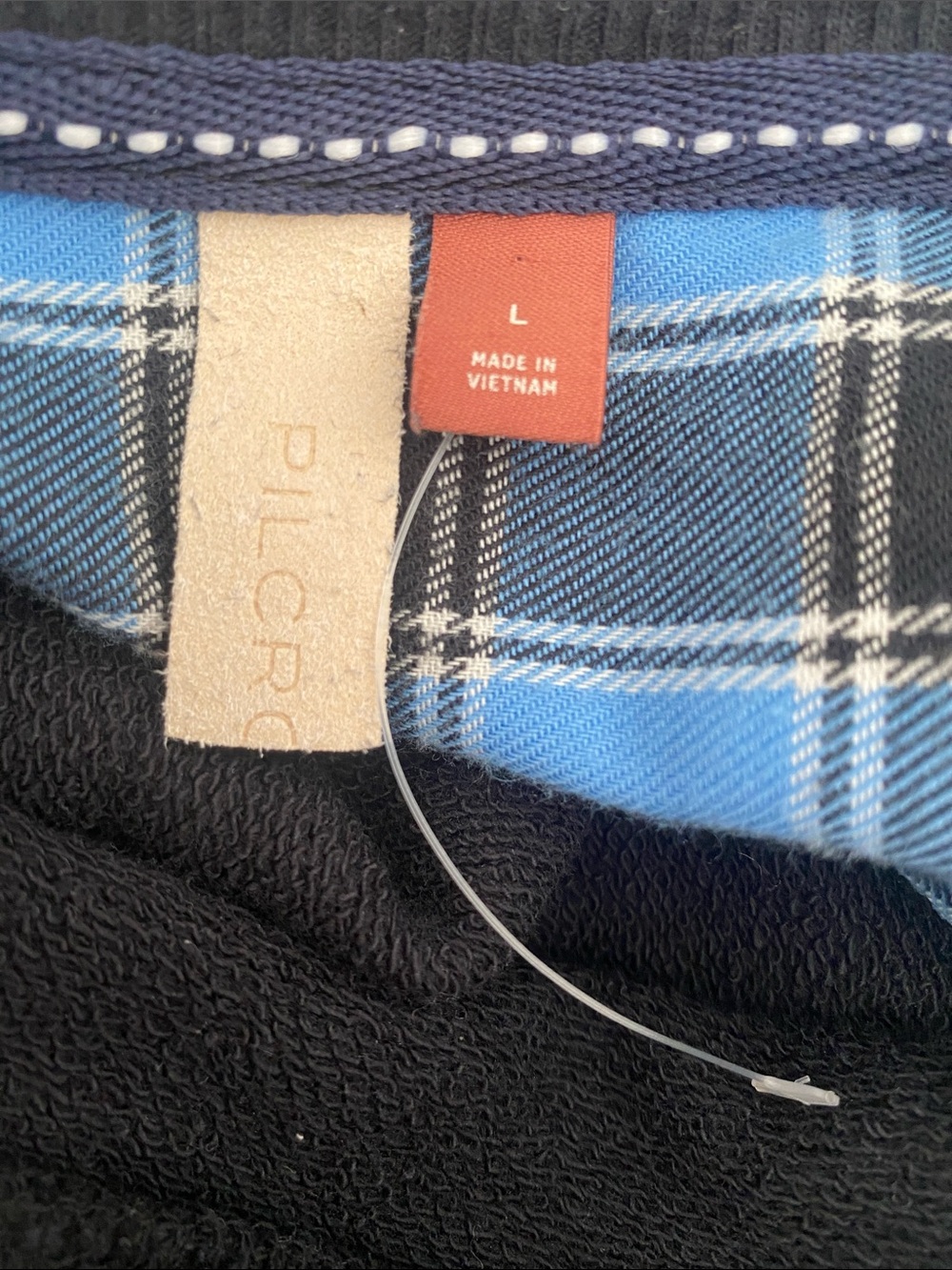 Anthropologie Pilcro Crew Neck Sweatshirt Tartan Swing Back Flannel Black Blue L - Picture 3 of 7